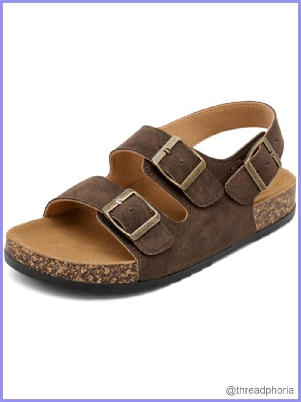 Cork Footbed Sandals with Back Strap Double Buckle Adjustable Leather Slingback